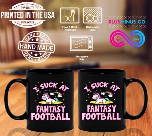 Plus Minus Co I Suck At Fantasy Football Black Mugs, Football Mug, Fantasy Football Ceramic Mug, Fantasy Football Mug, Fantasy League Coffee Cup