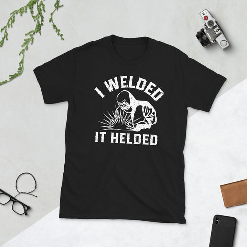 Plus Minus Co I Welded It Helded, Welder Unisex Tee, Welder Gift Fun Retro Welding Silhouette T-Shirt