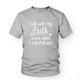 Plus Minus Co I Will Walk By Faith even when i can not see T-Shirt Women's Fashion Clothes tshirt Crewneck top tee Christian Scripture tshirt, view 2