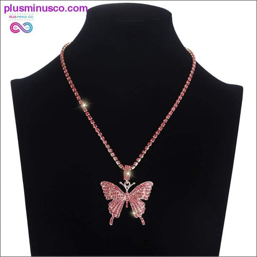 Plus Minus Co Iced Out butterfly necklace chain Bling Rhinestone pendant