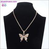 Plus Minus Co Iced Out butterfly necklace chain Bling Rhinestone pendant, view 2