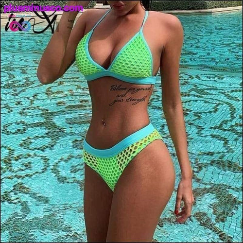 Plus Minus Co In-X Sexy neon bikini 2020 Mesh swimsuit female See through