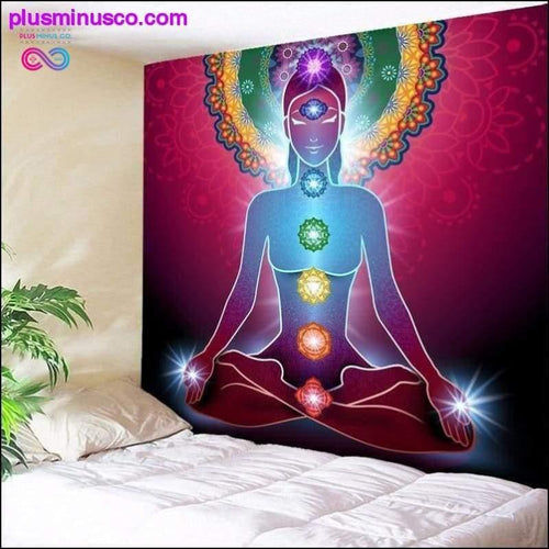 Plus Minus Co Indian Buddha Statue Meditation 7 Chakra Tapestry Wall