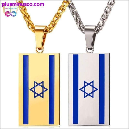 Plus Minus Co Israel Flag Necklace Gold Color Stainless Steel Pendant &