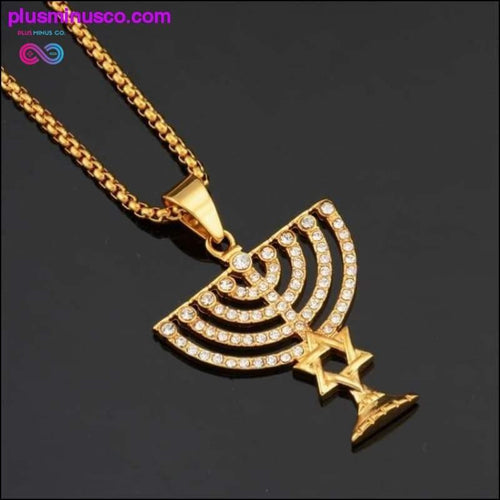 Plus Minus Co Israel Menorah Happy Hanukkah Necklaces Gold Color Jewelry