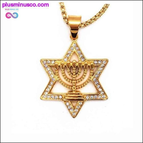 Plus Minus Co Israel Menorah Judaism Hebrew Necklace Star of David Menorah