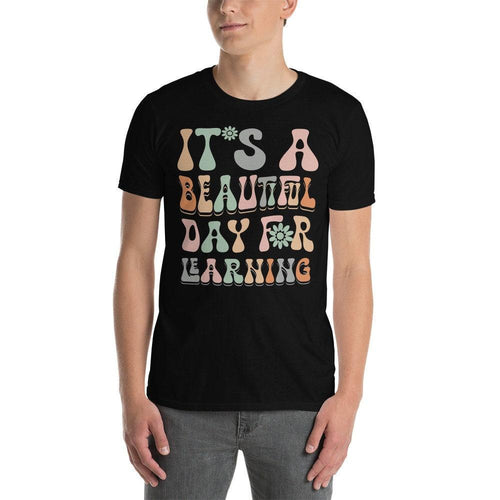 Plus Minus Co Its a Beautiful Day For Learning Groovy Waves style T-Shirt, Teacher Life Shirt, Teacher Gift, Retro Teacher Students Unisex T-Shirt