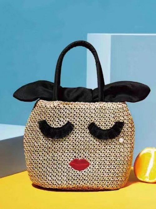 Plus Minus Co Japanese Cartoon Embroidery Pearl Grass Woven Bag