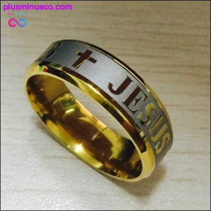 Plus Minus Co Jesus cross Letter bible wedding band ring 316 Titanium