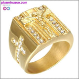 Plus Minus Co Jesus Cross White Cubic Zirconia Ring for Men Gold Tone, view 5