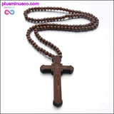 Plus Minus Co Jesus Cross With Wooden Bead Carved Rosary Pendant Long, view 2