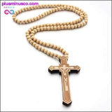 Plus Minus Co Jesus Cross With Wooden Bead Carved Rosary Pendant Long, view 3