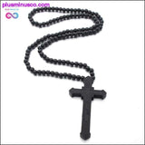 Plus Minus Co Jesus Cross With Wooden Bead Carved Rosary Pendant Long, view 4
