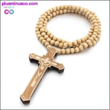 Plus Minus Co Jesus Cross With Wooden Bead Carved Rosary Pendant Long, view 5