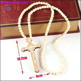 Plus Minus Co Jesus Cross With Wooden Bead Carved Rosary Pendant Long, view 6