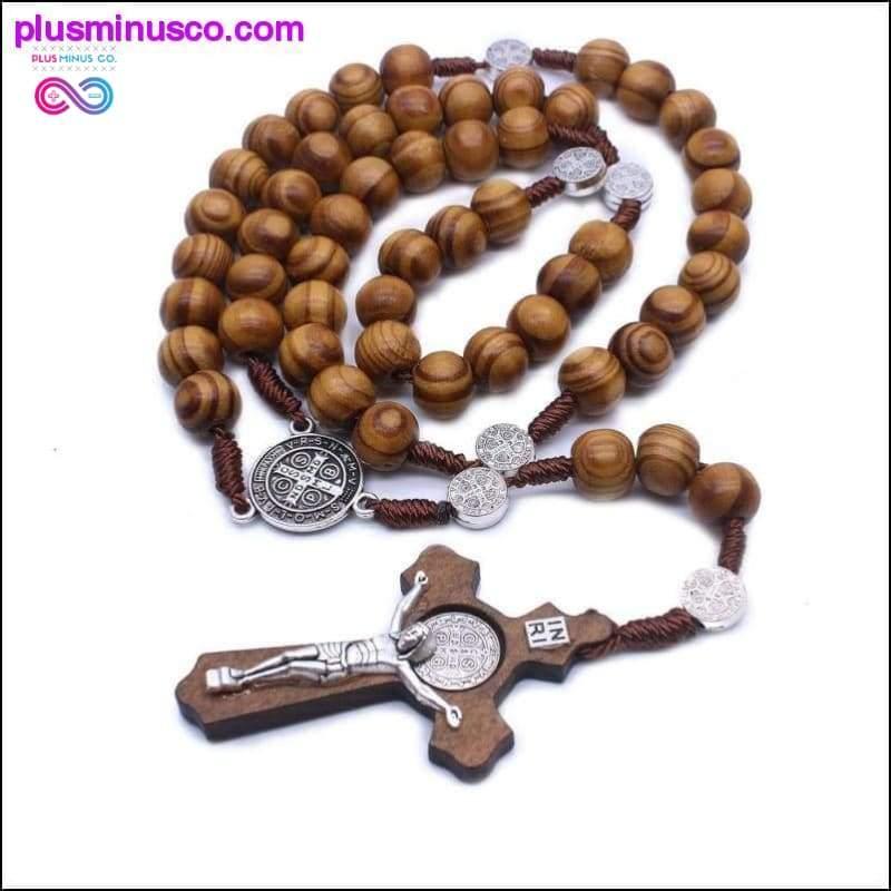 Plus Minus Co Jesus Necklace Pendant for Men Woman Wooden Long Beaded