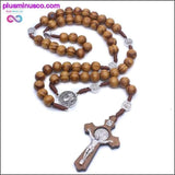 Plus Minus Co Jesus Necklace Pendant for Men Woman Wooden Long Beaded, view 2