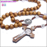 Plus Minus Co Jesus Necklace Pendant for Men Woman Wooden Long Beaded, view 5