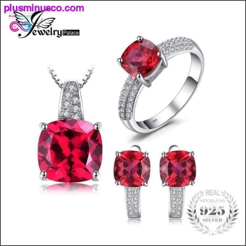Plus Minus Co JewelryPalace Created Ruby Ring Necklace Clip Earring
