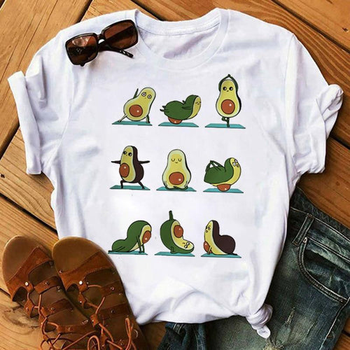 Plus Minus Co Kawaii Cartoon Avocado Short Sleeve T-shirt Female Tee Summer Women T-shirts Tops