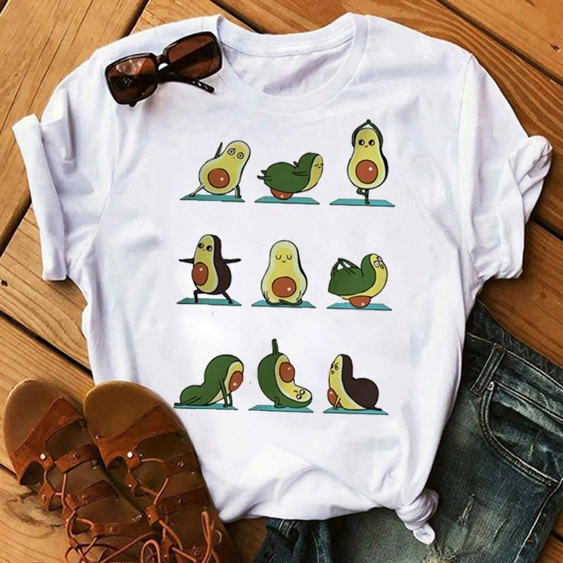 Plus Minus Co Kawaii Cartoon Avocado Short Sleeve T-shirt Female Tee Summer Women T-shirts Tops