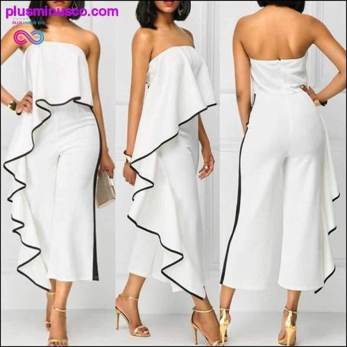 Plus Minus Co Kenancy Women Jumpsuits Casual Female Strapless Lotus Leaf