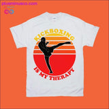 Plus Minus Co Kickboxing is my therapy | Retro Sunset T-Shirts, view 2