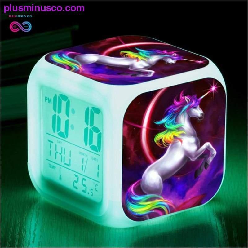 Plus Minus Co Kids Cute Cartoon Unicorn Alarm Clock 7 Colors Changing