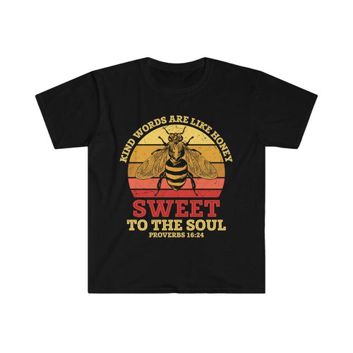 Plus Minus Co Kind words are like honey, sweet to the soul, Proverbs 16:24 Unisex Soft style T-Shirt