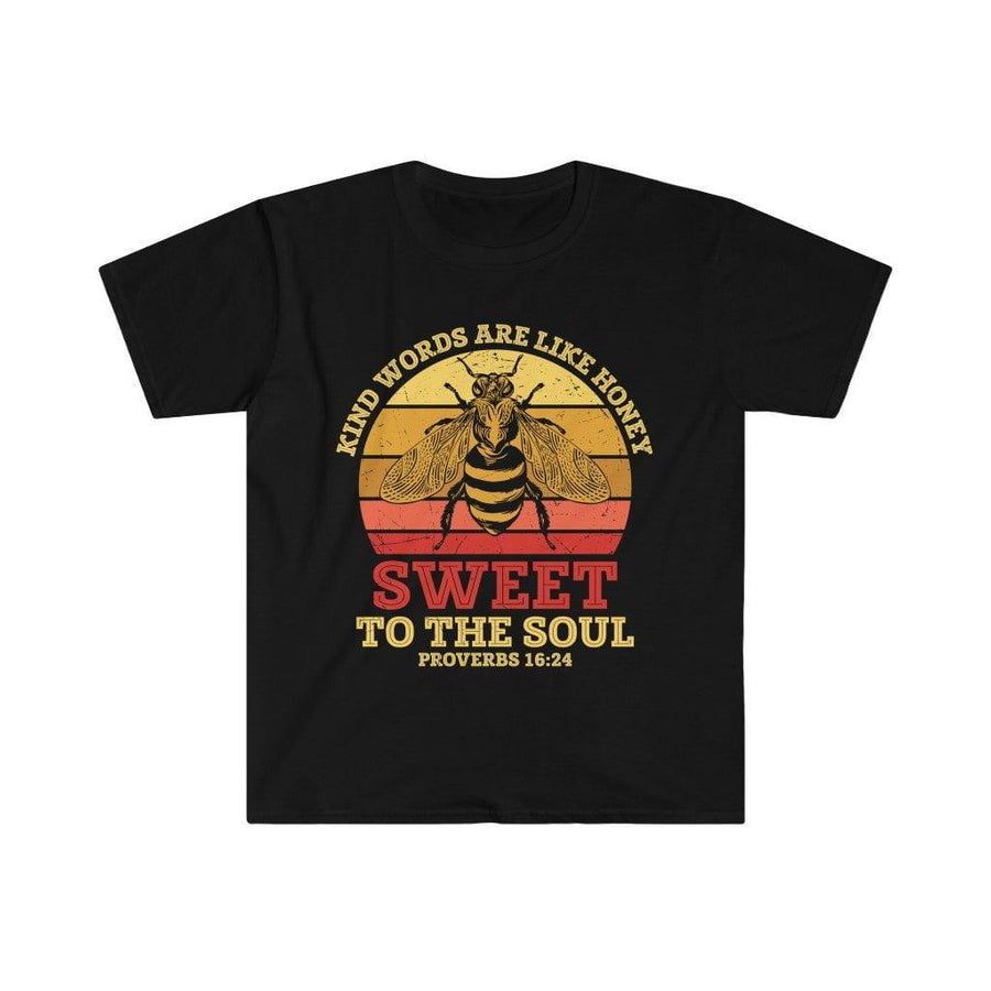 Plus Minus Co Kind words are like honey, sweet to the soul, Proverbs 16:24 Unisex Soft style T-Shirt