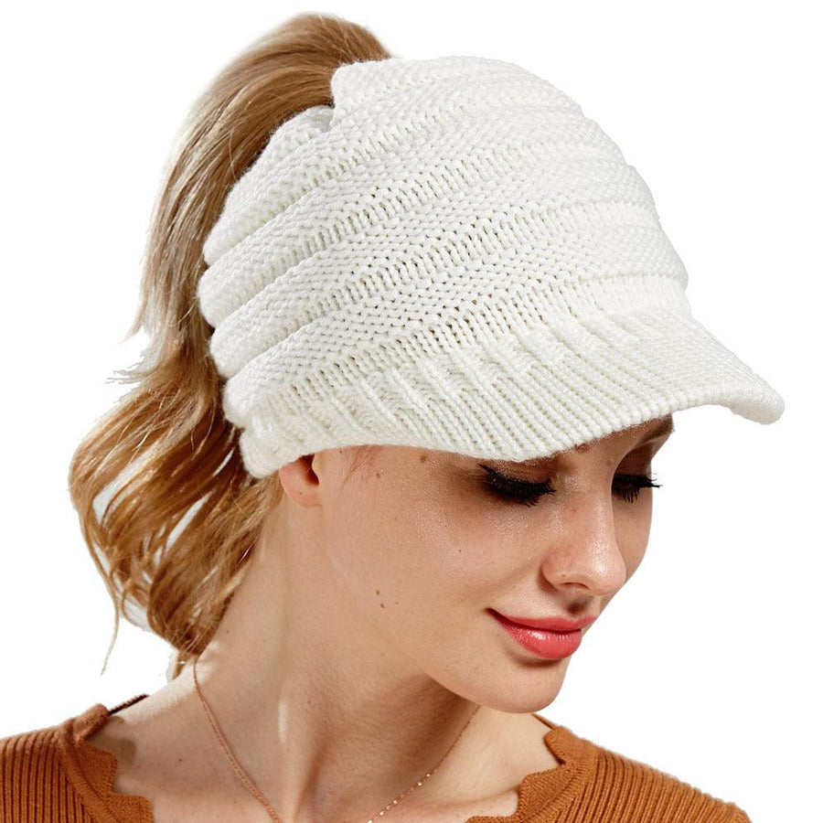 Plus Minus Co Knitted Baseball Cap Messy Bun Beanie Women Ponytail Beanies Autumn Winter Hats Female Soft Knitting Caps Warm Ladies Skullies