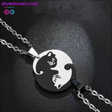 Plus Minus Co New Love Cat Pendant Couple Stitching Necklace Fashion Creative 2 pcs Titanium Steel Couple Necklaces Black and White Kitten Hug Round Splicing Pendants, view 3