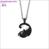 Plus Minus Co New Love Cat Pendant Couple Stitching Necklace Fashion Creative 2 pcs Titanium Steel Couple Necklaces Black and White Kitten Hug Round Splicing Pendants, view 4