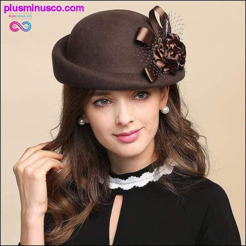 Plus Minus Co Ladies Fedora Wool Hat - Girls w/ Flowers Dome Wool Cap &