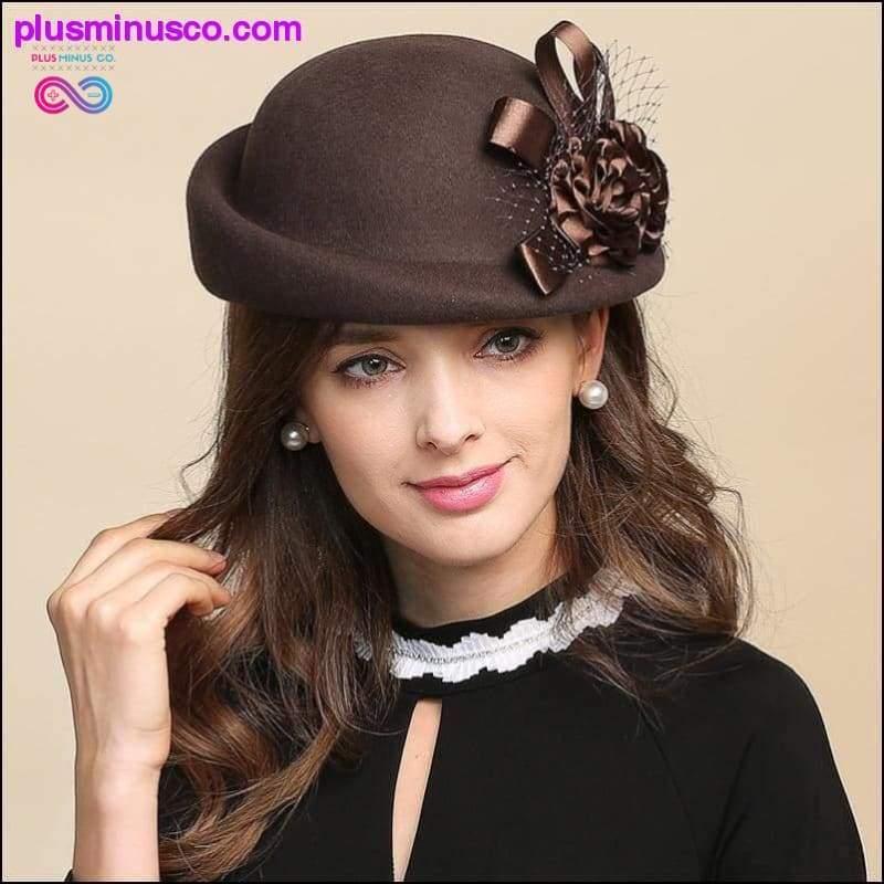 Plus Minus Co Ladies Fedora Wool Hat - Girls w/ Flowers Dome Wool Cap &