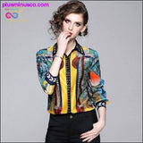 Plus Minus Co Lady Blusa Turn-down Collar Vintage Print Tops New Elegant, view 2