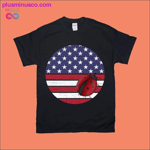 Plus Minus Co Ladybug Round | American flag Distressed Dark T-Shirts