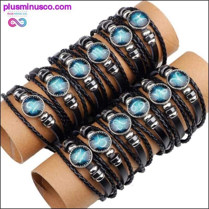 Plus Minus Co Leather Blue Charm Zodiac Bracelet