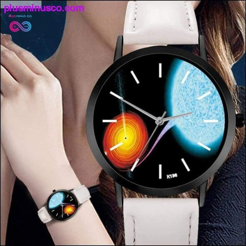 Plus Minus Co Leather Strap Analog Solar System Watch