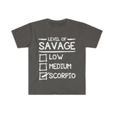 Plus Minus Co Level Of Savage Scorpio T-Shirts, Scorpio Women Gift || Scorpio Birthday Gift, scorpio tee || Scorpio Gift Ideas, view 4