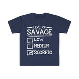 Plus Minus Co Level Of Savage Scorpio T-Shirts, Scorpio Women Gift || Scorpio Birthday Gift, scorpio tee || Scorpio Gift Ideas, view 5