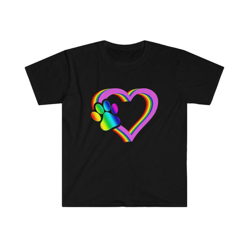 Plus Minus Co LGBT Rainbow heart, Vintage Women New Cute Love Dog Paw Print Colorful Graphic T-Shirts, Rainbow Dog Paw LGBTQ Pride Parade, dog lover lgbtq