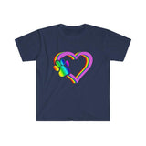 Plus Minus Co LGBT Rainbow heart, Vintage Women New Cute Love Dog Paw Print Colorful Graphic T-Shirts, Rainbow Dog Paw LGBTQ Pride Parade, dog lover lgbtq, view 2