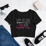 Plus Minus Co Life of the virtual party, sexy and digitally savvy Women’s Crop Tee || Virtual party sexy top, view 3