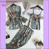 Plus Minus Co 3 Pcs Printing Women Robe Sets Spaghetti Strap+Cardigan+Pant, view 2