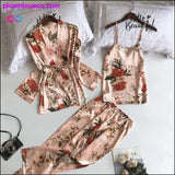 Plus Minus Co 3 Pcs Printing Women Robe Sets Spaghetti Strap+Cardigan+Pant, view 4