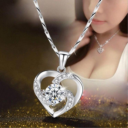 Plus Minus Co LMNZB New Luxury Crystal CZ Heart Pendant Choker Necklace Original 925 Silver Chain Necklaces For Women Wedding Jewelry Gifts