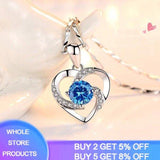 Plus Minus Co LMNZB New Luxury Crystal CZ Heart Pendant Choker Necklace Original 925 Silver Chain Necklaces For Women Wedding Jewelry Gifts, view 3