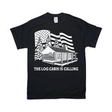 Plus Minus Co Log Cabin Is Calling American Flag T-Shirts,Natuer lover dad, Cabin Fever Shirt, Climbing, Hiking, Camping, Outdoors, Funny Tees, view 2