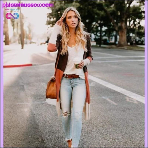 Plus Minus Co Long Cardigan Women Collarless Long Sleeve Color Block Open